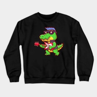 Cute Crocodile Playing Electric Guitar Cartoon Crewneck Sweatshirt